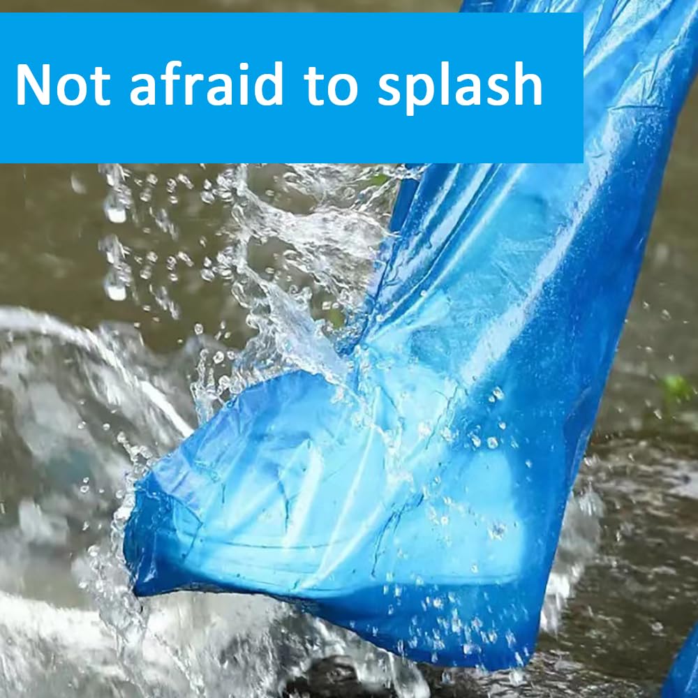 Disposable Shoe Covers Blue Rain Shoes and Boots Cover Plastic Long Shoe Cover Clear Waterproof Anti-Slip Overshoe for Women Men Water Boots Cover Rainy Day Use Cover (20 Pack(10 Pairs))