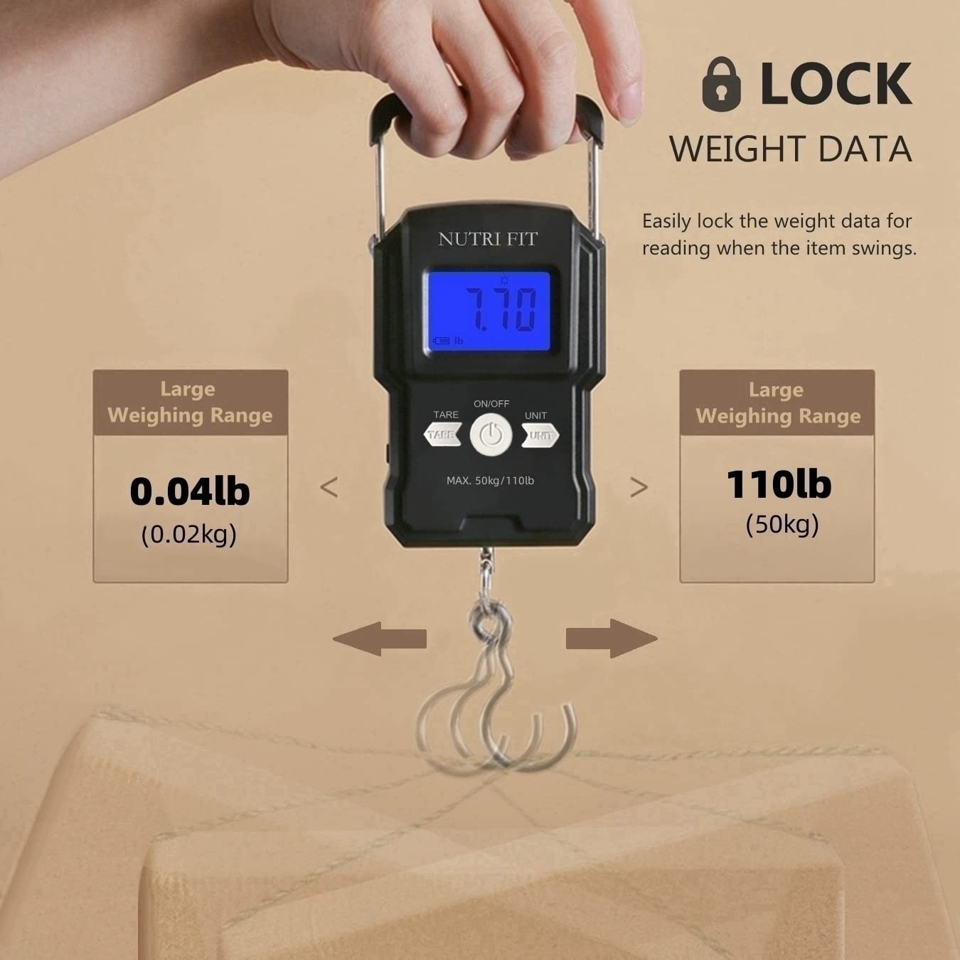 NUTRI FIT Digital Luggage Scale - Portable Handheld Weighing Scale for Travel | 110lb Capacity