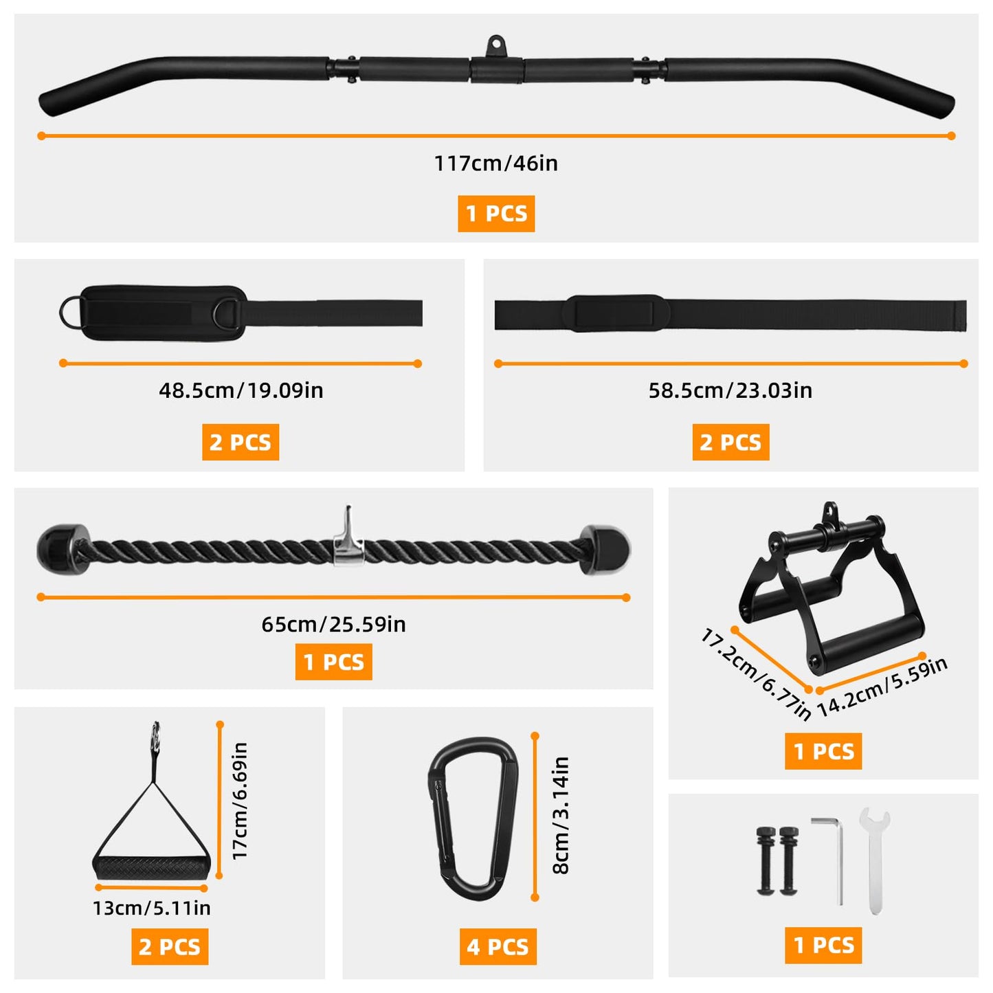 Topfinder Cable Machine Attachment Set for Gym,LAT Pulldown Attachment,Home Gym Accessories for Weight Machine (9PSC Set)