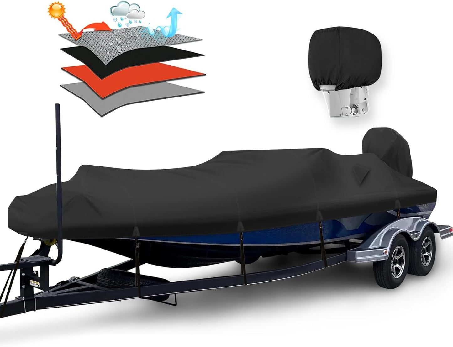 Solim Waterproof 1200D PU Boat Cover - Heavy Duty Marine Grade for 14-16ft V-Hull & Fishing Boats | Black