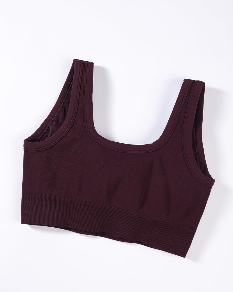 AUROLA Power Sports Bras for Women - Push Up Workout Bra Square Neck Yoga Padded Low Impact Gym Bra Crop Top,Black Cherry,M