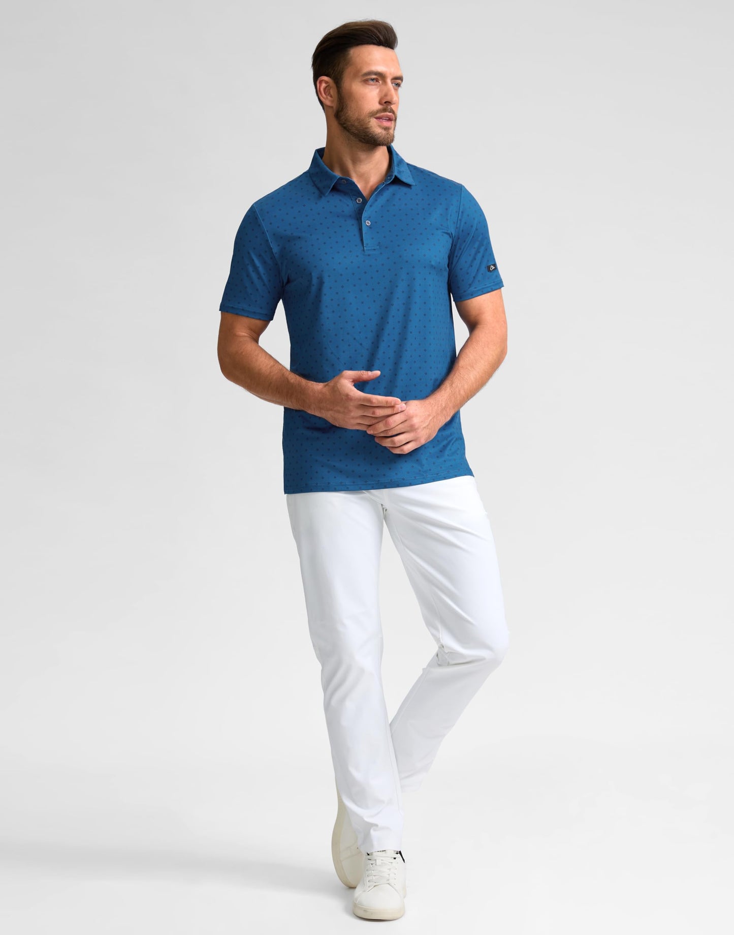 Obla Mens Golf Polo Shirts Short Sleeve Dry Fit Performance Moisture Wicking Casual Print Collared Golf Shirts for Men(Blue Circle_L)