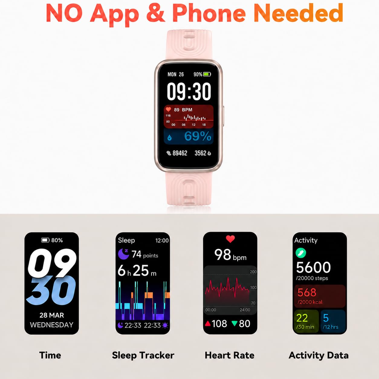 Pedometer Watch No App/Phone Required Slim Fitness Tracker, 30 Meters Waterproof 1.47'' Smart Watch, Heart Rate & Blood Oxygen Monitor Step Counter for Men Women