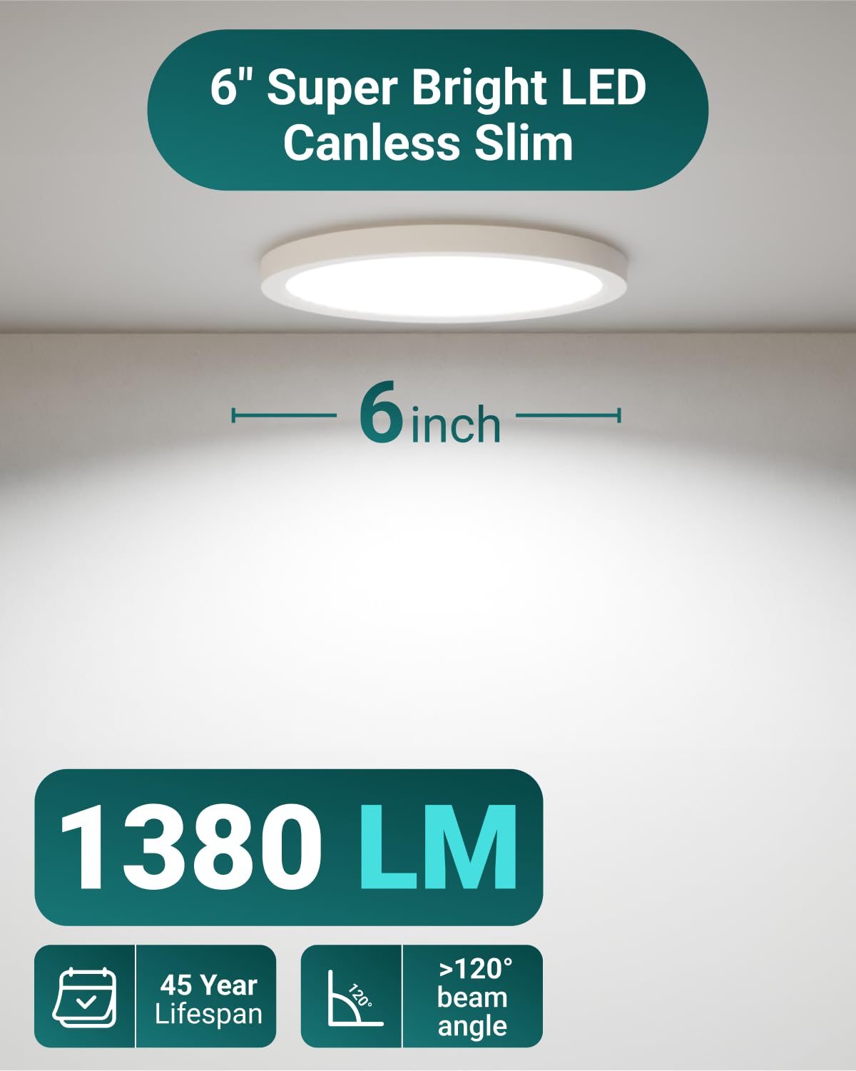 Sunco 24 Pack 6 Inch LED Canless Recessed Lighting, Slim Surface Mount Ceiling Light, Thin Round Flat Panel Fixture, 14W=100W, 1380 LM, Selectable CCT 2700K/3000K/4000K/5000K/6000K, Dimmable ETL