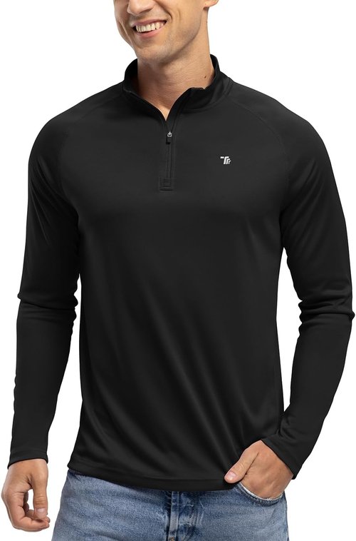 BGOWATU Men's Hiking Shirt - Long Sleeve UPF 50+ Quarter Zip Pullover | Quick Dry Rash Guard
