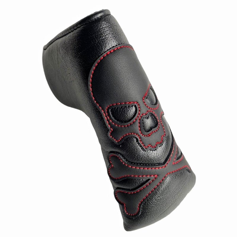 Golf Putter Cover Blade Putter Headcover Magnetic Black Red Stitching Skull Golf Club Headcover fits for Scotty Cameron Select Newport Series Putters Protect Golf Clubs Protector for Men