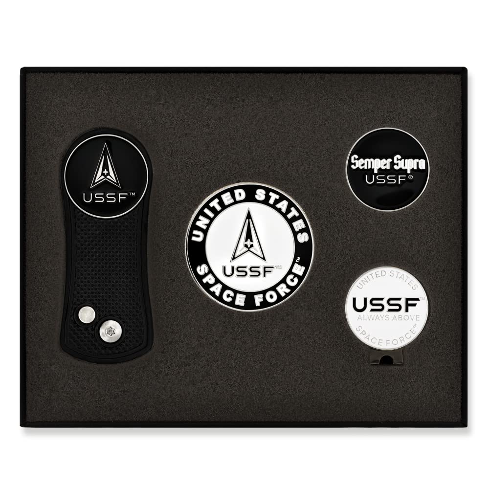 PinMart's Officially Licensed Space Force Golf Essentials Gift Set, Golf Divot Tool, Hat Clip, Magnetic Ball Markers, Large Ball Marker with Presentation Box - Gifts and Accessories