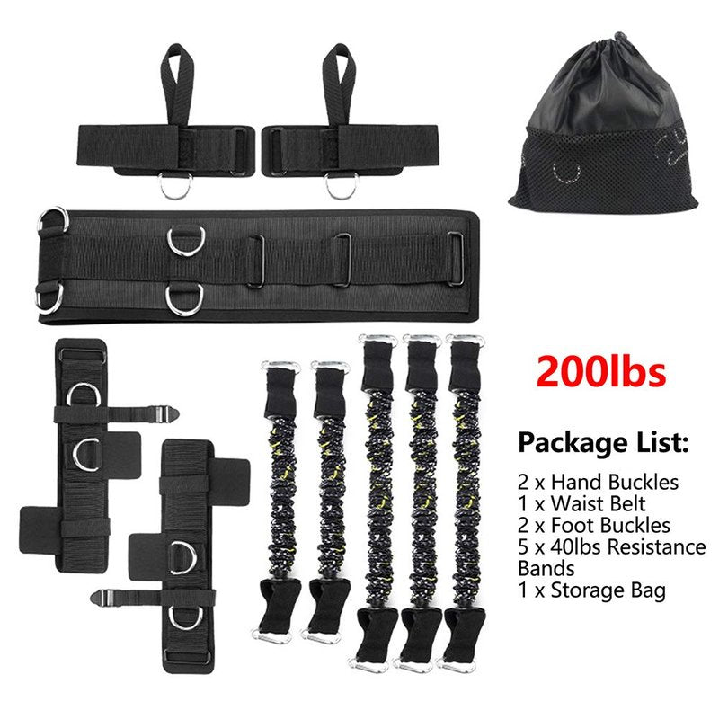 SFEEXUN Boxing Resistance Bands Set for Speed and Agility, Workout Band Ankle Exercise Bands Legs Ankle Straps for Resistance Training Enhance Explosive Power (Black-200lbs)
