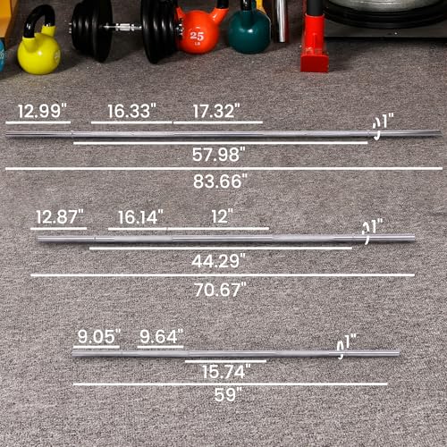 Fitvids 1 Inch Standard Barbell Bar, 6 Feet Bar for Home Gym Strength Training, weight lifting, Bench Press, 450 LB Capacity, Chrome
