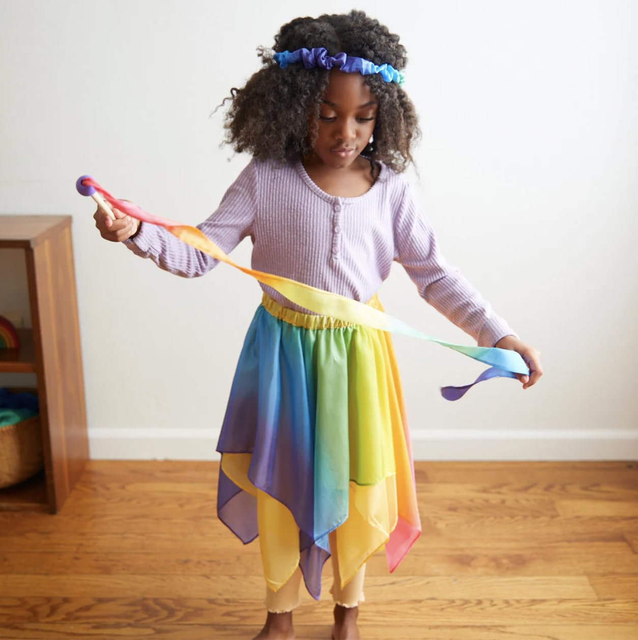 Sarah's Silks Mini Rainbow Streamer - Long Ribbon Wand for Kids, Pretend Play, Dance, Baton Stick Twirling, and Gymnastics Party Favors | 100% Silk and Wood Montessori and Waldorf Toys (2)