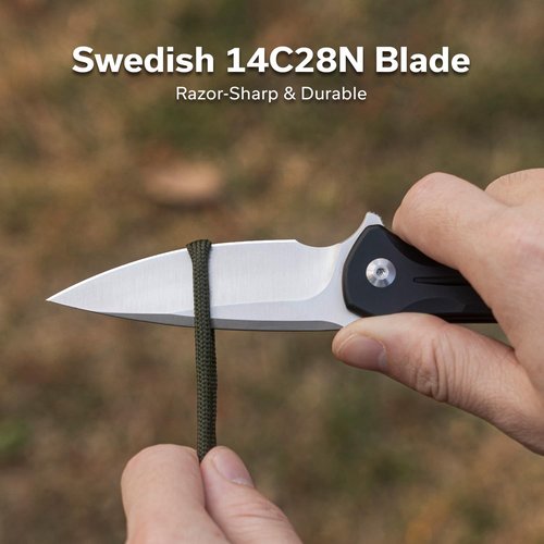 CIVIVI Kitefin EDC Pocket Knife, 3.22“ 14C28N Drop Point Blade Folding Knife, Aluminum Handle with Reversible Clip for Camping Hiking Hunting C24091-1, Black