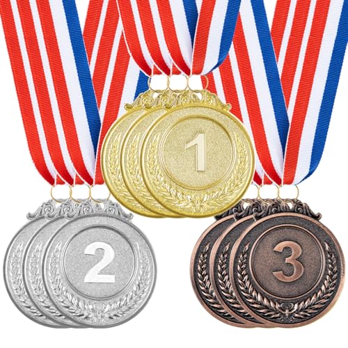 Gold Silver Bronze Award Medal Set - 9 Pack with Ribbons