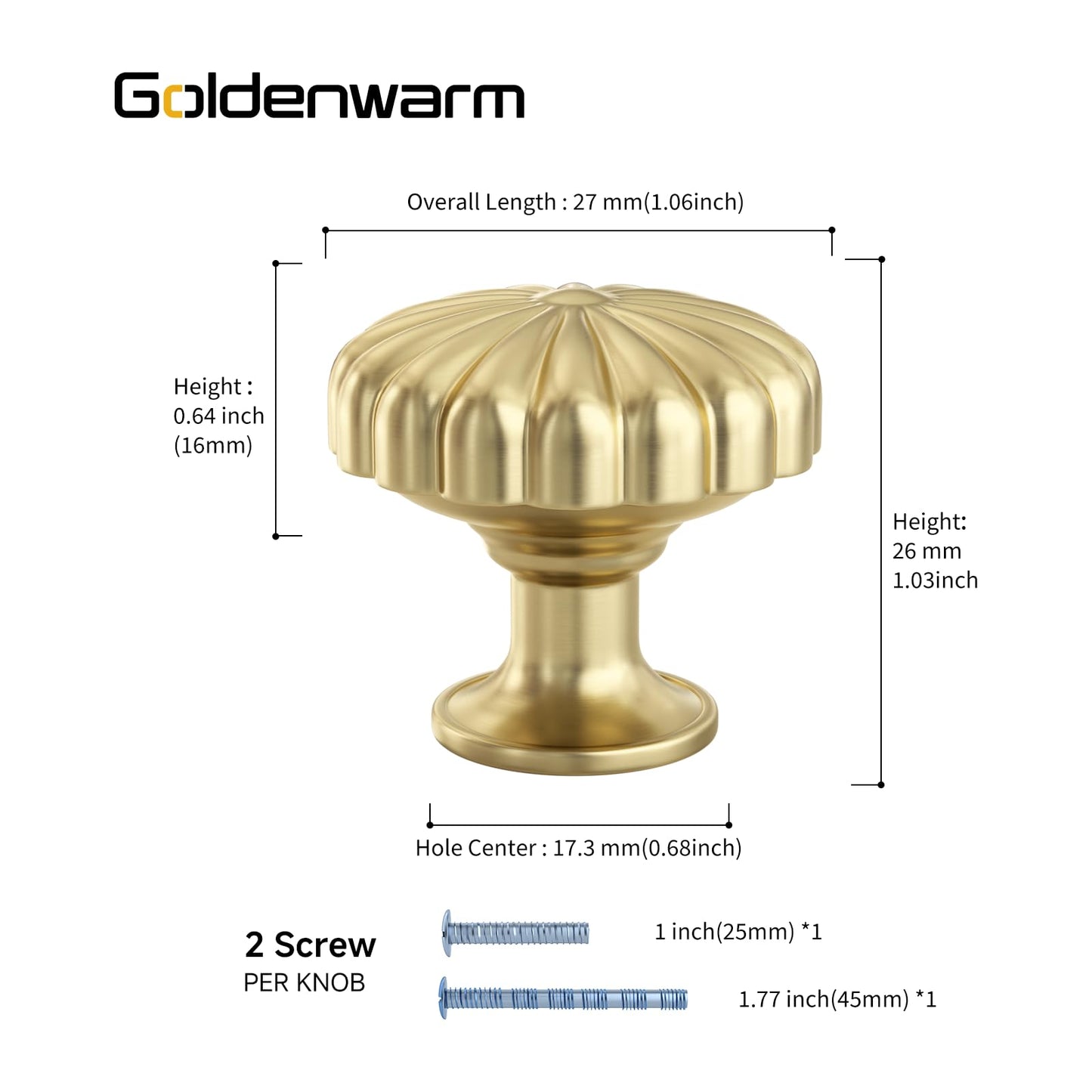 goldenwarm 10 Pack Gold Cabinet Knobs Dresser Knob for Drawer Hardware Handles and Luxury Pulls for Cabinets Zinc Alloy