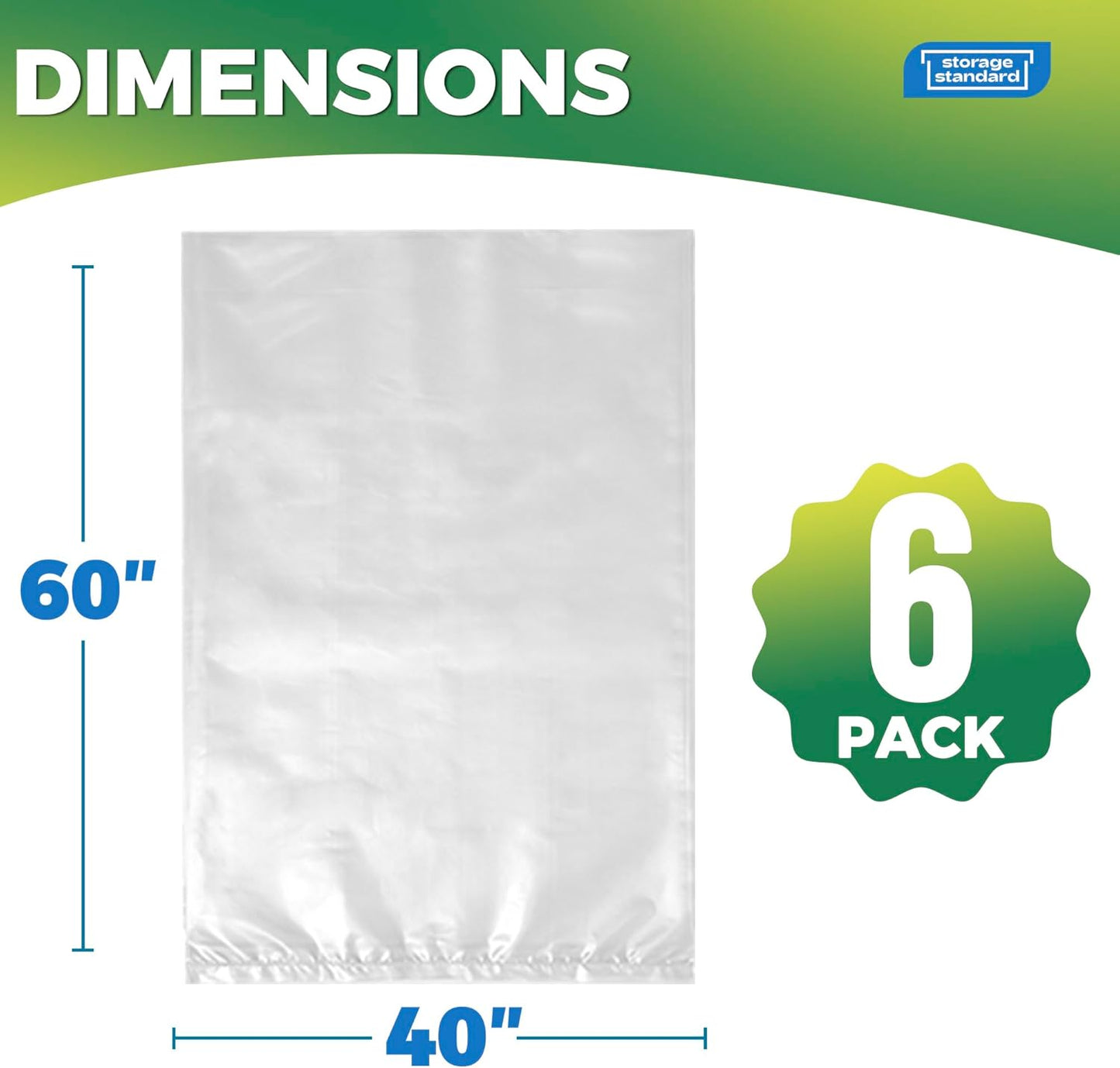 Storage Standard Large Clear Plastic Bags - Waterproof Heavy-Duty 6-Pack for Luggage & Travel Gear | 40 x 60 Inches