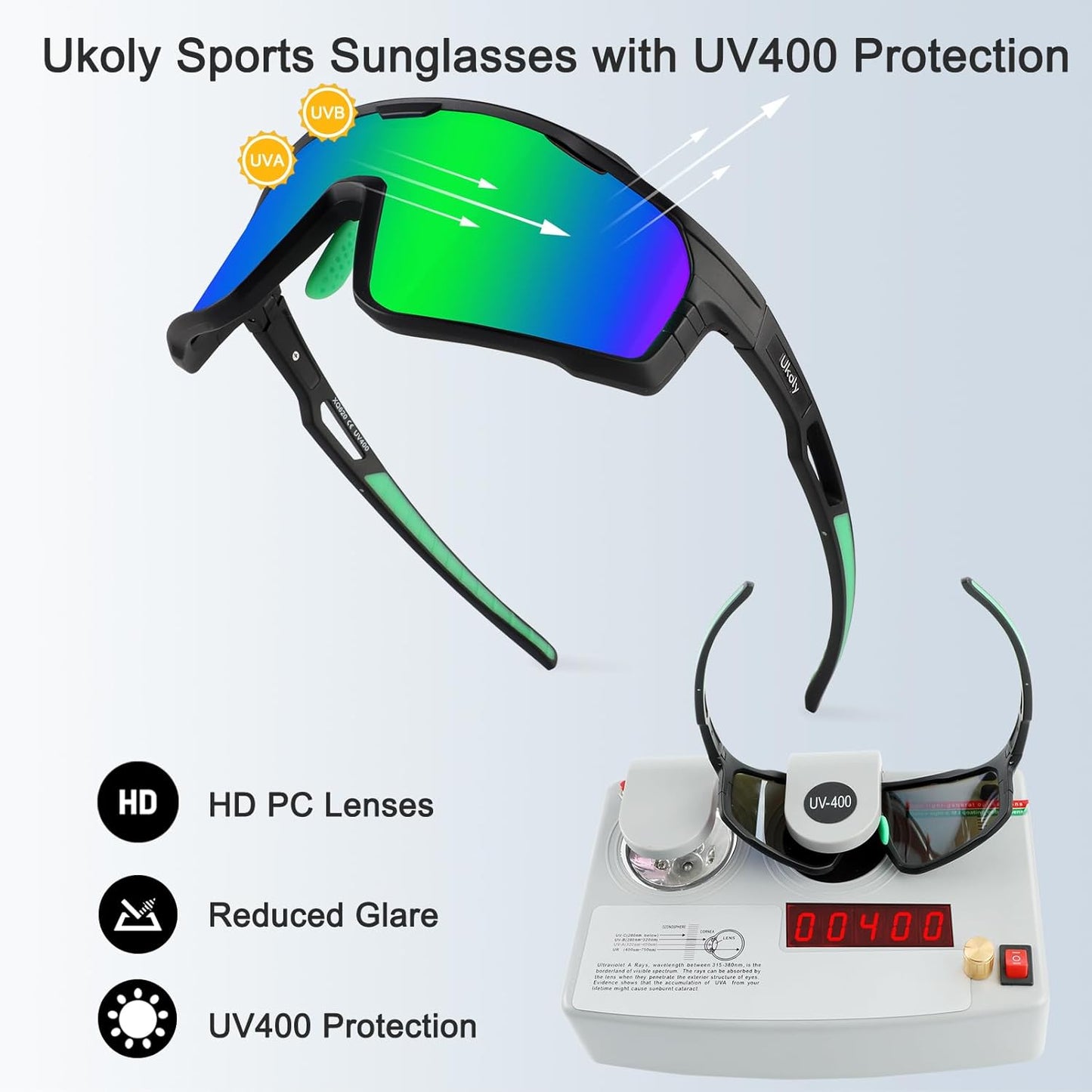 Ukoly Cycling Glasses - HD Lens UV400 Sports Sunglasses for Men & Women | Ideal for Running, Baseball, Fishing, Golf