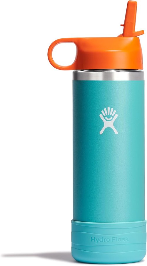 Hydro Flask Kids Water Bottle - Insulated Stainless Steel with Straw Cap - 18 Oz Seaspray Blue