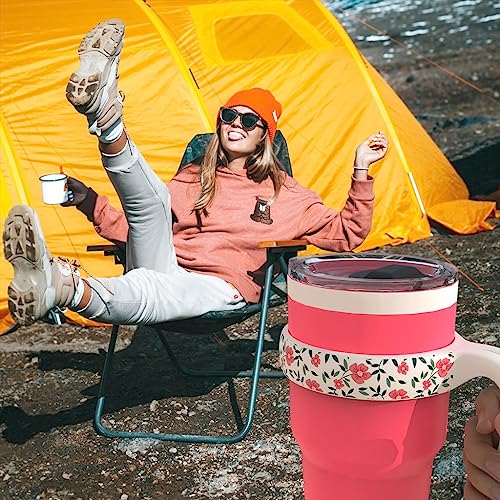 YETI 30 oz Tumbler Handle with Floral Pattern - White Handle, Durable & Anti-Slip