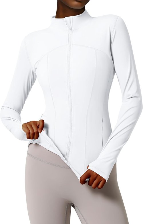 Gacaky Women's Slim Fit Yoga Jacket - Full Zip Athletic Track Jacket with Thumb Holes
