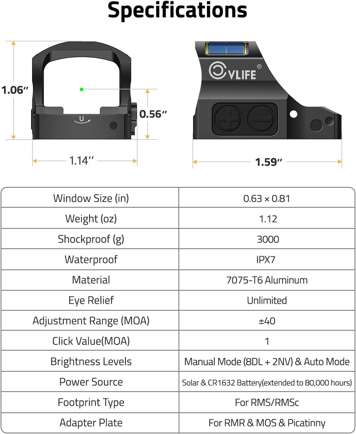 CVLIFE Solar Auto-Brightness Green Dot Sight for RMS RMSc, 2 MOA Dot & 40 MOA Circle Motion Awake Reflex Sight Optics for Compact Pistol, 3000G Shockproof with Adapter for RMR/MOS/Picatinny