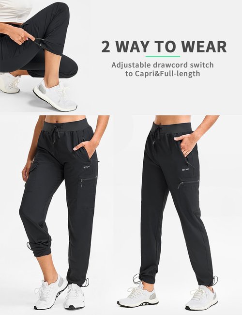 BVVU Women's Hiking Pants - Lightweight Quick-Dry Waterproof Cargo Joggers with Zipper Pockets