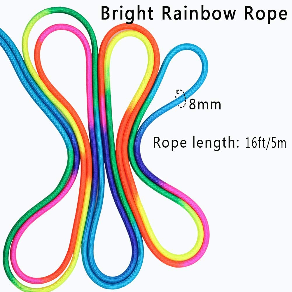 16 FT Long Jump Rope for Kids, 1 Pack Double Dutch Skipping Rope with Wooden Handle, Multiplayer Rainbow Jumping Rope for Outdoor Fun, School Sport, Party Game