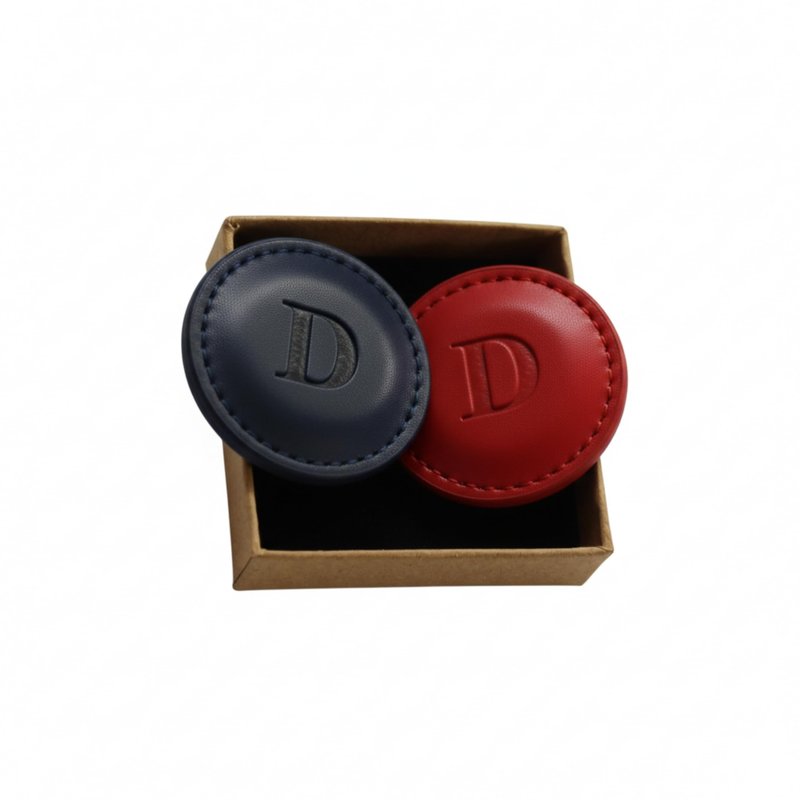 THOM Personalized Golf Marker A-Z, (Set of 2) for Golfers - Magnetic Ball Marker Handmade with 100% Vegan Leather - Fun Golf Stuff for Men - Customized Golf Gifts (D, Navy/Red)