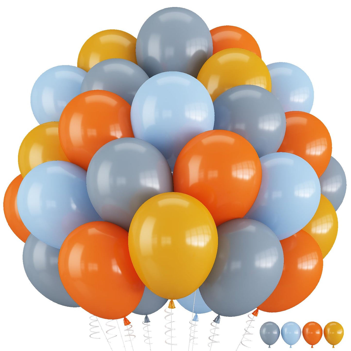 Construction Theme Balloons, 12 inch Orange Yellow Dusty Blue Latex Balloon for Construction Birthday Truck Excavator Theme Boys Transportation Party Supplies