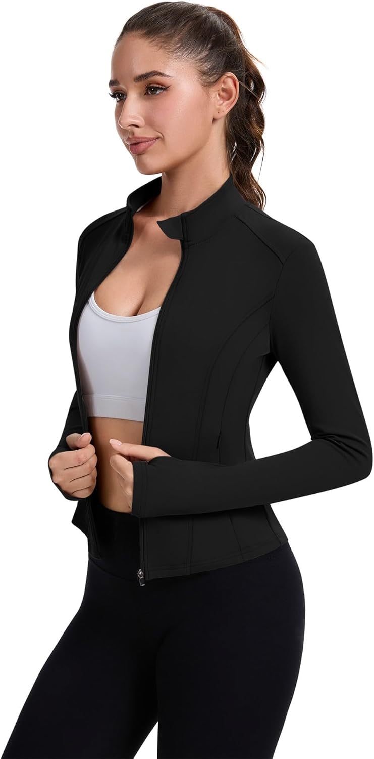 ZHENWEI Women's Workout Jacket - Full Zip Cropped Athletic Top with Pockets | Lightweight Slim Fit