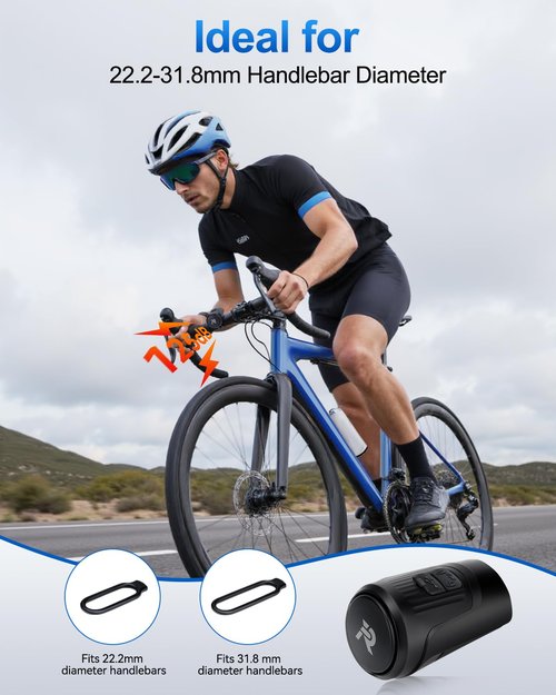 EQIIO Electric Bike Horn 125dB, USB Rechargeable Bicycle Horn Fits 22.2-31.8mm Handlebars, IPX5 Waterproof Bike Bell for Adults/Kids Bike, Scooter, Ebike, Easy Install & Compact Design