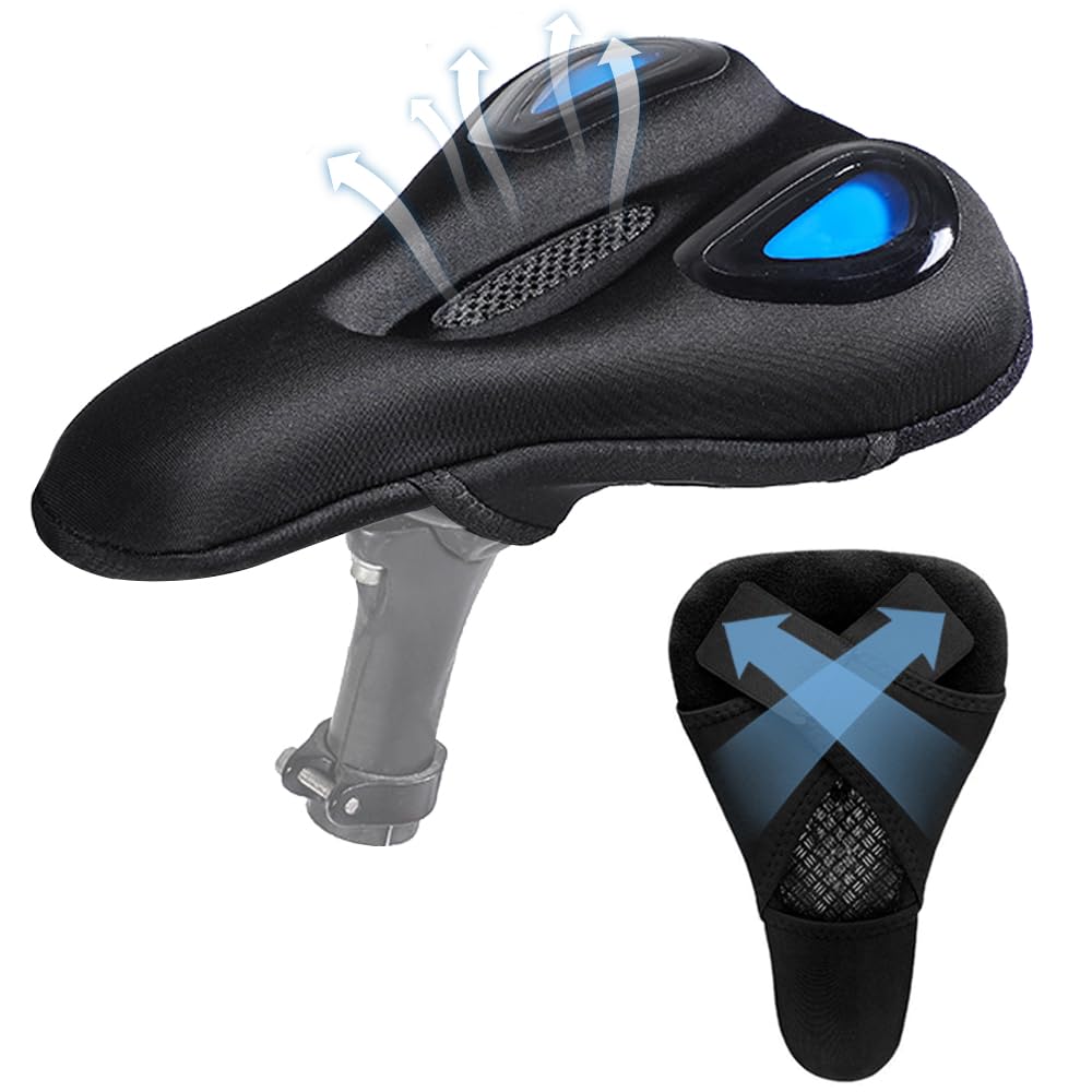 LESOVI Bike Seat Cover Bike Cushion for Men Women Comfortable Gel Padded Bicycle Seat Cushion Compatible with Peloton, Outdoor & Indoor (Blue)