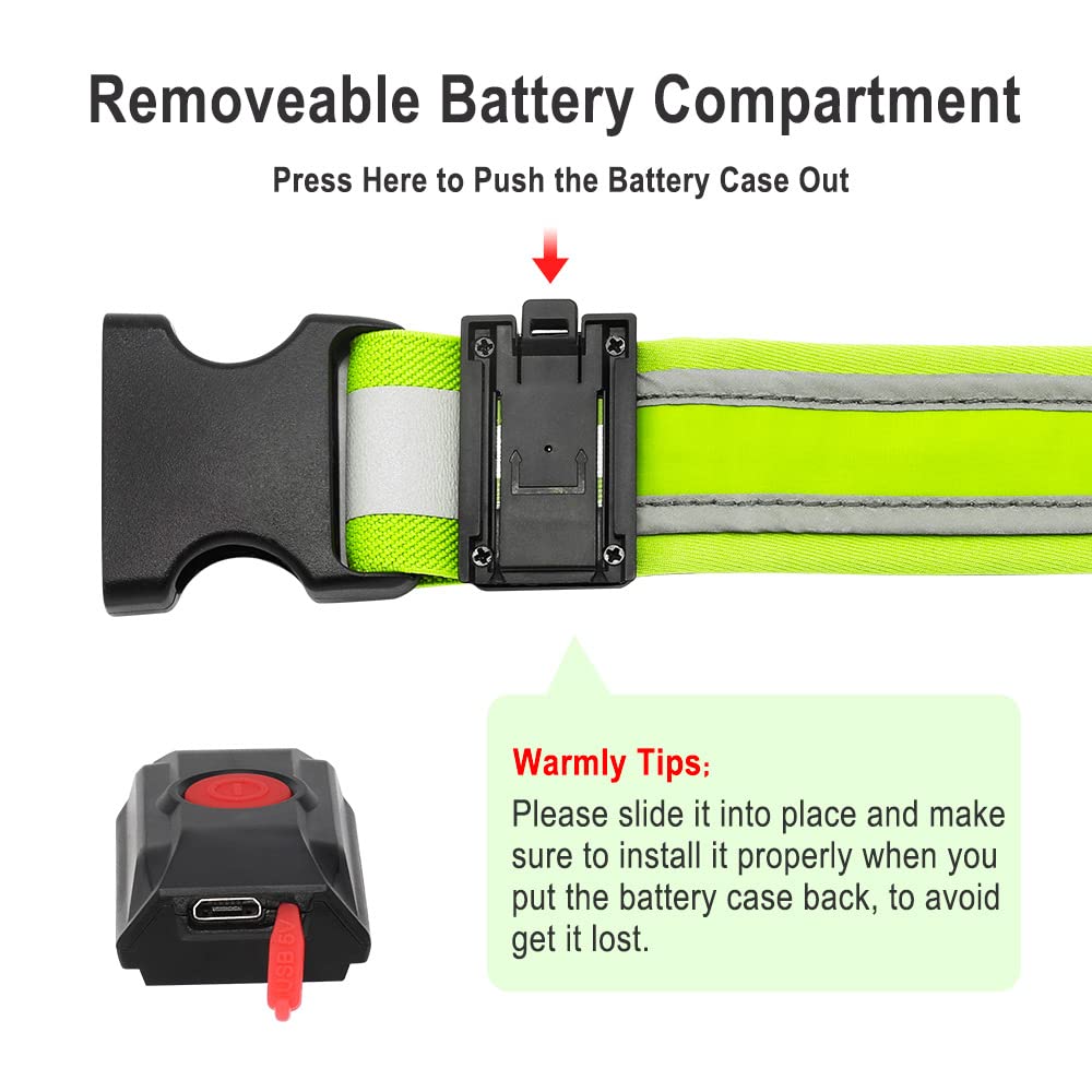 BSEEN LED Running Waist Belt - USB Rechargeable Reflective Glowing LED Waistband, Flashing Safety Light Belt for Runners, Joggers, Walkers, Pet Owners, Cyclists (Neon Green)