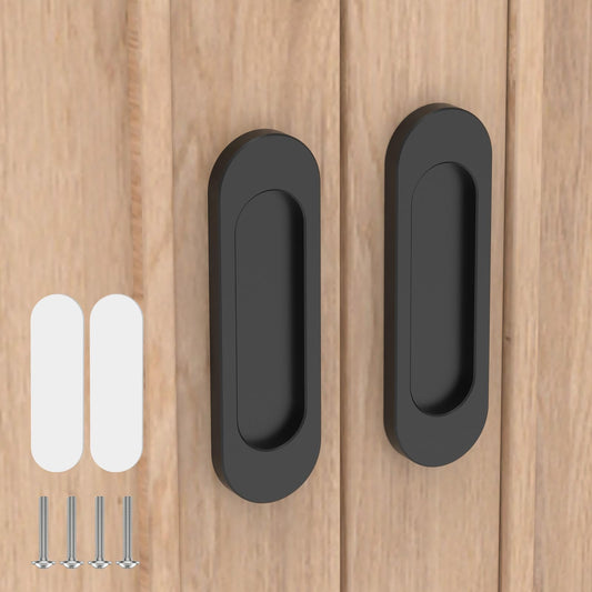 YogePote 2 Pack Self Stick Sliding Door Handles, Aluminum Alloy 4 Inch Self Adhesive Cabinet Knobs for Push-Pull Glass Barn Doors, Closets, Wardrobes, Windows (2, Black)
