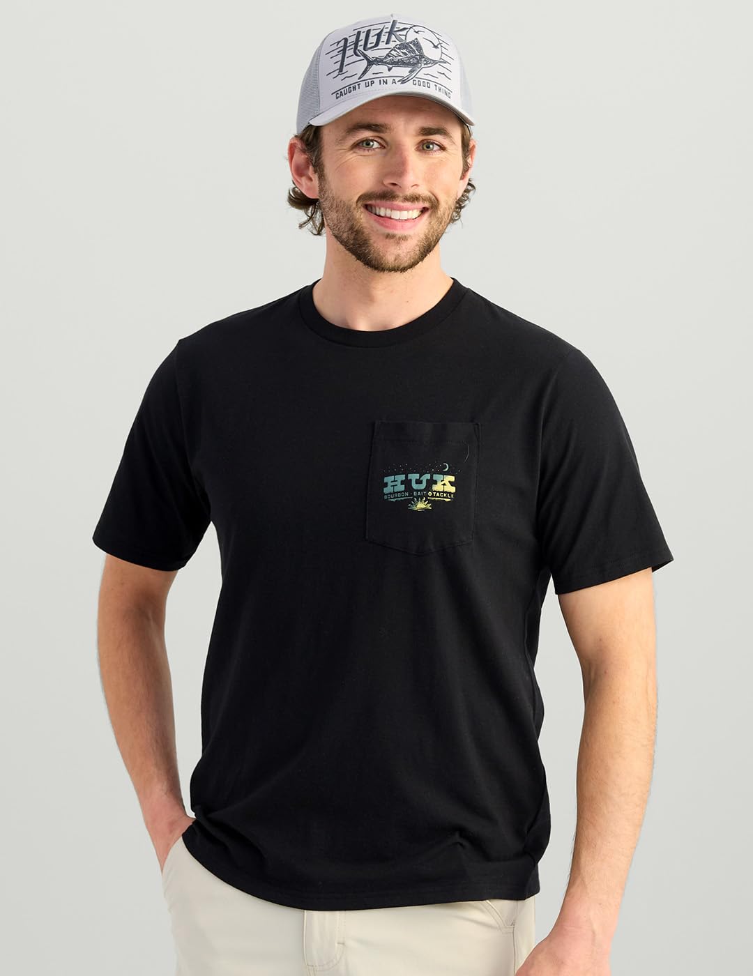 HUK Mens Pocket Tee, Comfortable Performance Fishing Short Sleeve T-Shirt with Chest Pocket, Western Wild - Black, X-Large