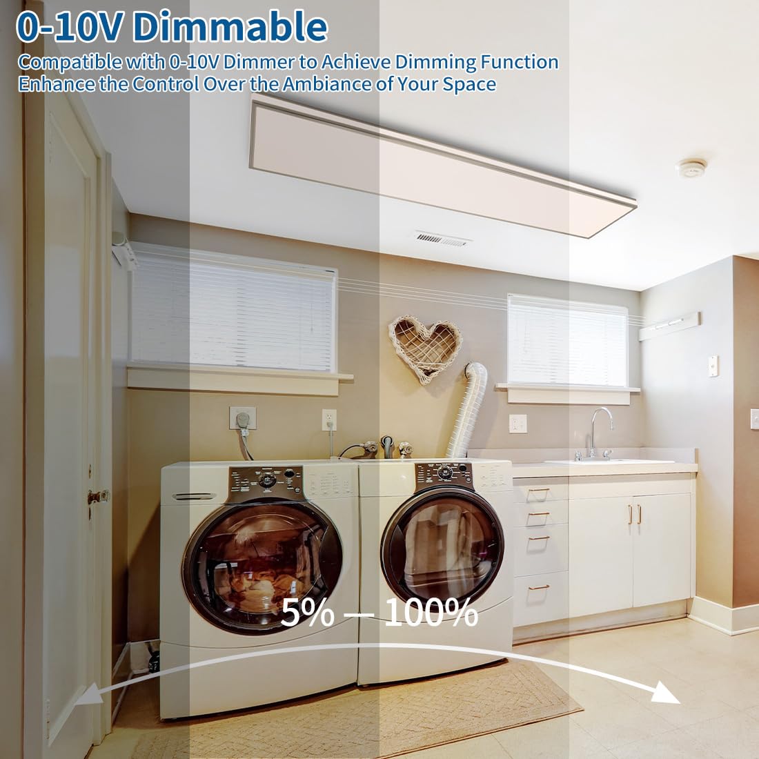 DAKASON 4FT Rectangle LED Flush Mount Ceiling Light for Kitchen/Laundry, 48W Wraparound 3/4/5000K Selectable, Hardwired 4’ Linear Lights Fluorescent Tube Replacement, Dimmable 1Pack