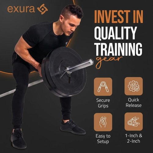 Exura Heavy-Duty Spring Collars for Olympic Barbell -3 Ring Premium Durable Barbell Clamps for Weight Bar - 2-Inch & 1-Inch Compatible, Secure Grip for Home & Commercial Gym, Weight Clips