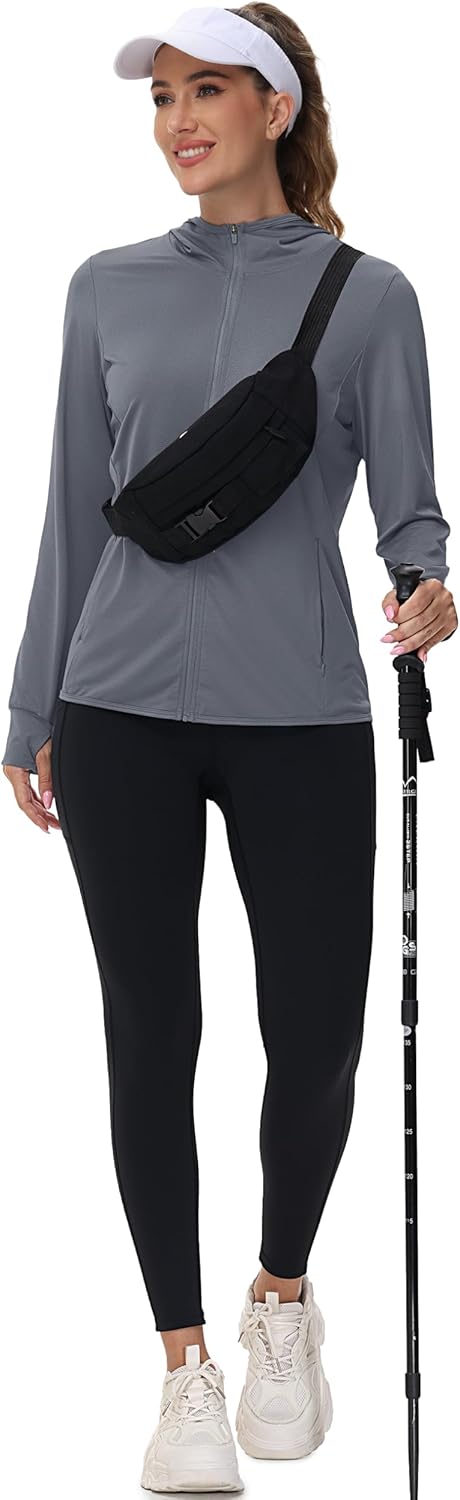 TACVASEN Women's Lightweight Sun Hoodie - UPF 50+ UV Protection Zip-Up Jacket | Long Sleeves