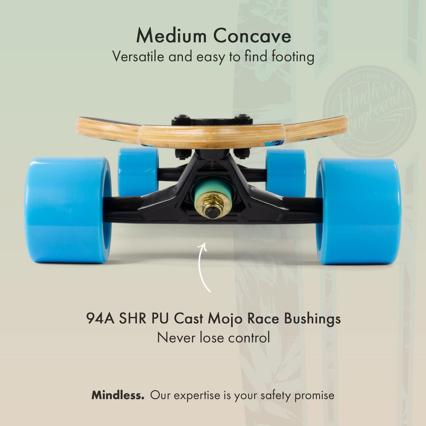 Mindless Maverick IV DT Talisman Blue & Floral | 46” Drop Through Longboard 6 Ply Canadian Maple and 1 Bottom Ply Smoked Bamboo Responsive and Safe Ride | Complete Down Hill Type Board for Commuting