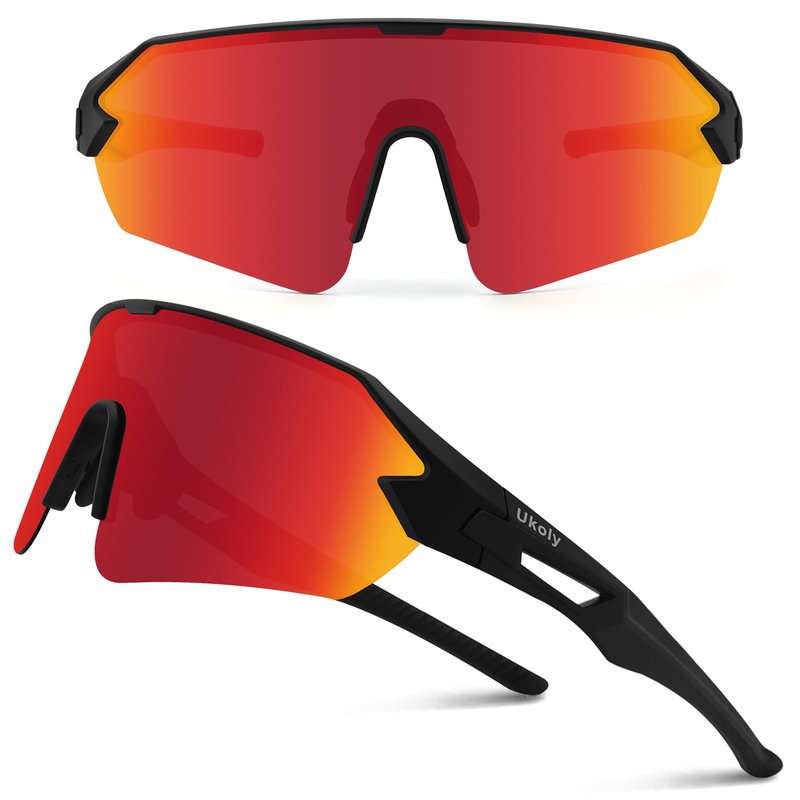 Ukoly Cycling Sunglasses for Youth Men Women, TR90 Polarized Sports Sunglasses,Outdoor Sport Baseball Glasses UV400 Cycling Eyewear (Red)