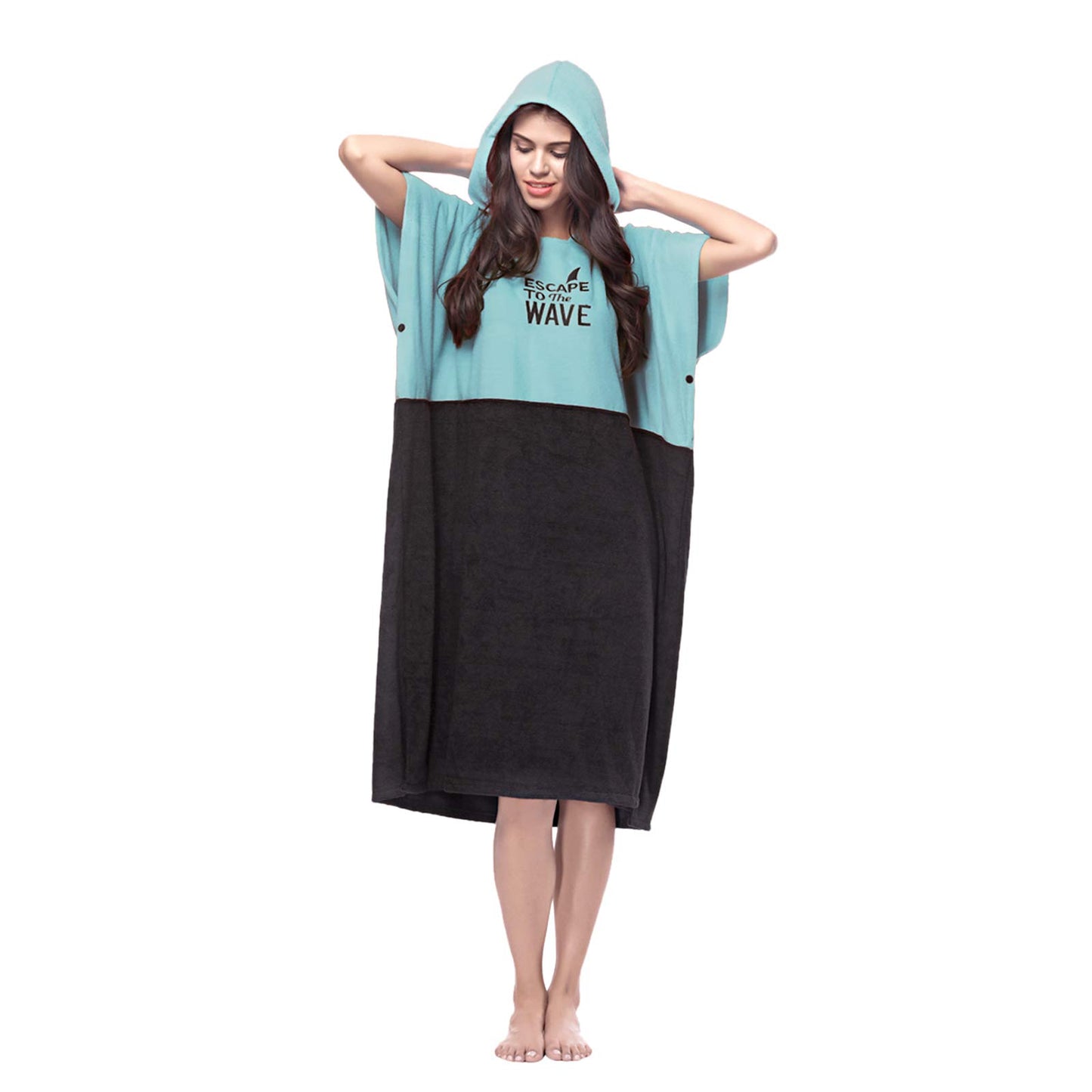 Vulken Extra Large Teal Blue Thick Hooded Beach Towel Changing Robe. Surf Poncho Women for Easy Change in Public. Quick Dry Microfiber Toweling for The Beach, Pool, Lake, Water Park. S/M