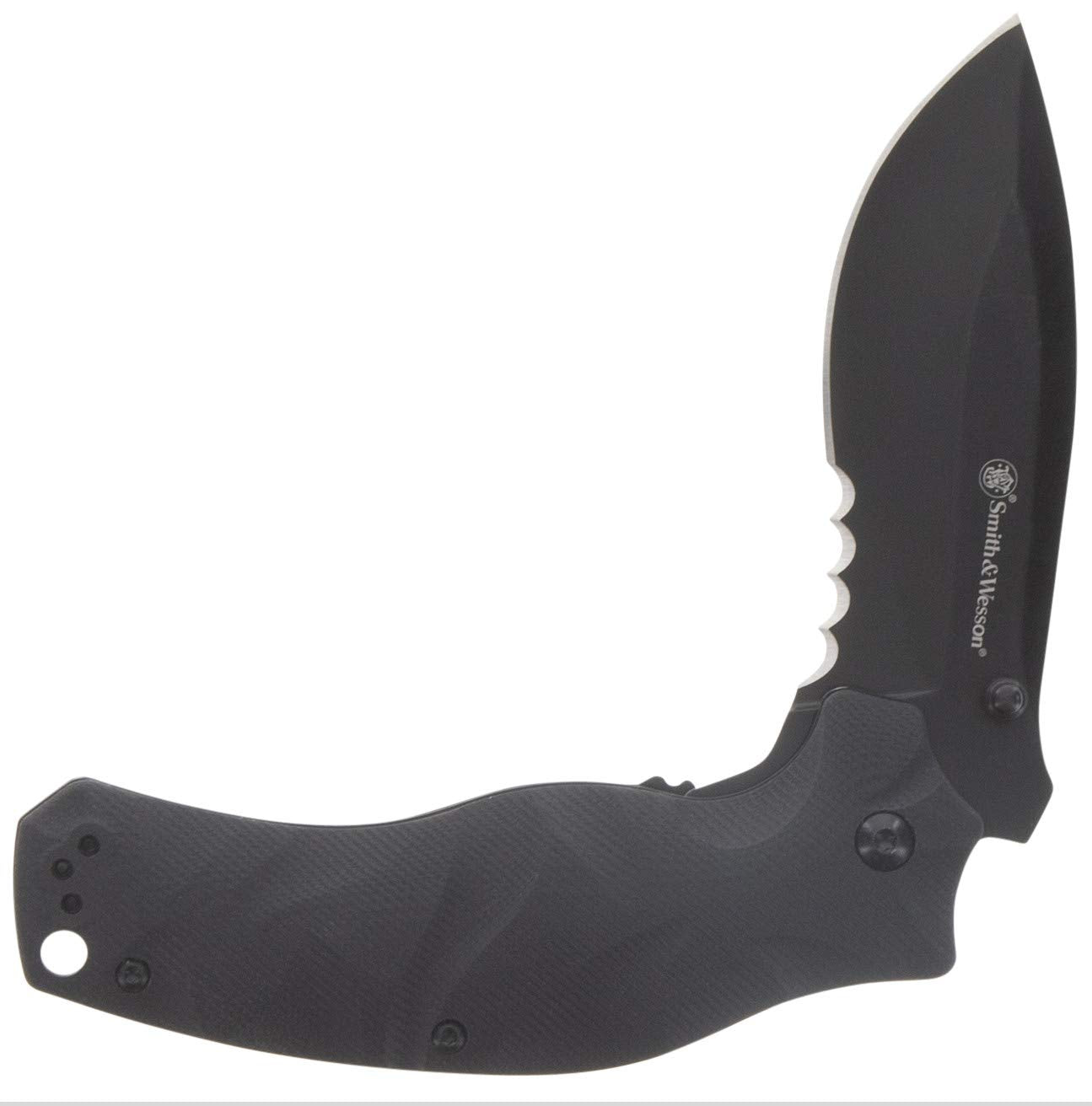 Smith & Wesson Black Ops Recurve 8in S.S. Assisted Opening Knife with 3.5in Drop Point Blade and G10 Handle for Outdoor, Tactical, Survival and EDC