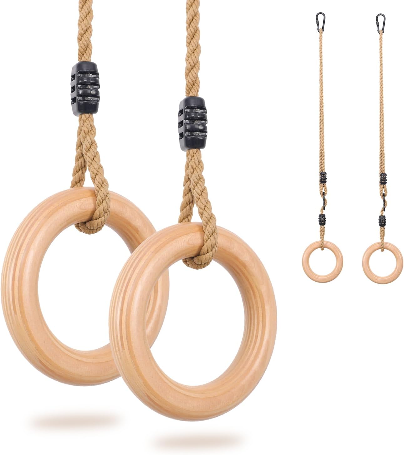 YAERSI Wooden Gymnastics Rings - Adjustable Pull-Up Rings for Kids' Home Exercise | Durable & Safe