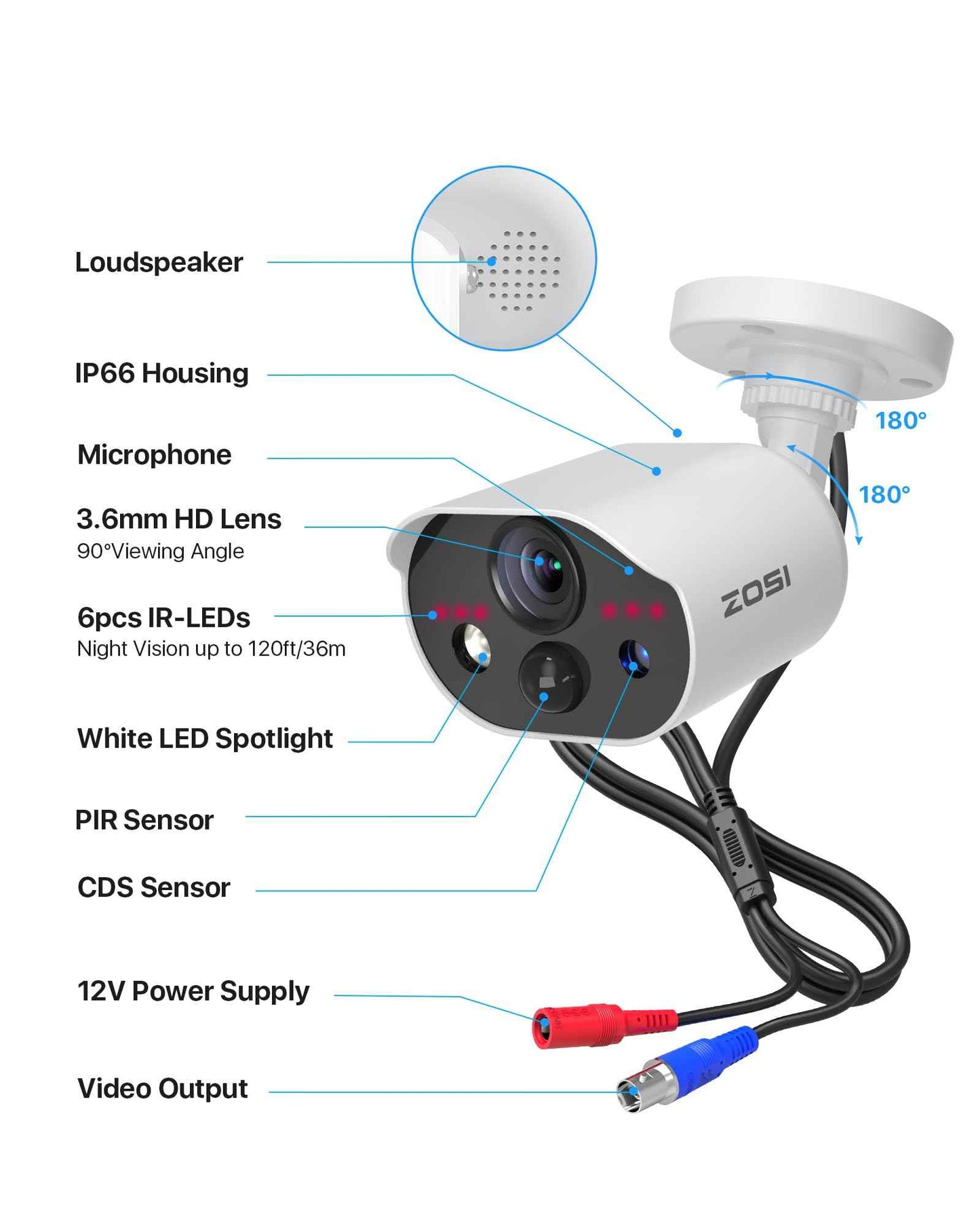 ZOSI 1080P HD-TVI Add On Camera, 2MP 1920TVL Indoor Outdoor Surveillance Home Security Camera with Audio, Night Vision, Smart Motion Detection, IP66 Weatherproof, Only Work 3K Lite CCTV DVR