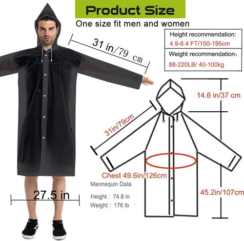 COOY Rain Coats - Reusable EVA Rain Ponchos for Adults | 2 Pack Rain Jackets for Men & Women