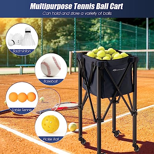 Foldable Tennis Ball Hopper Cart - Lightweight Aluminum, Blue