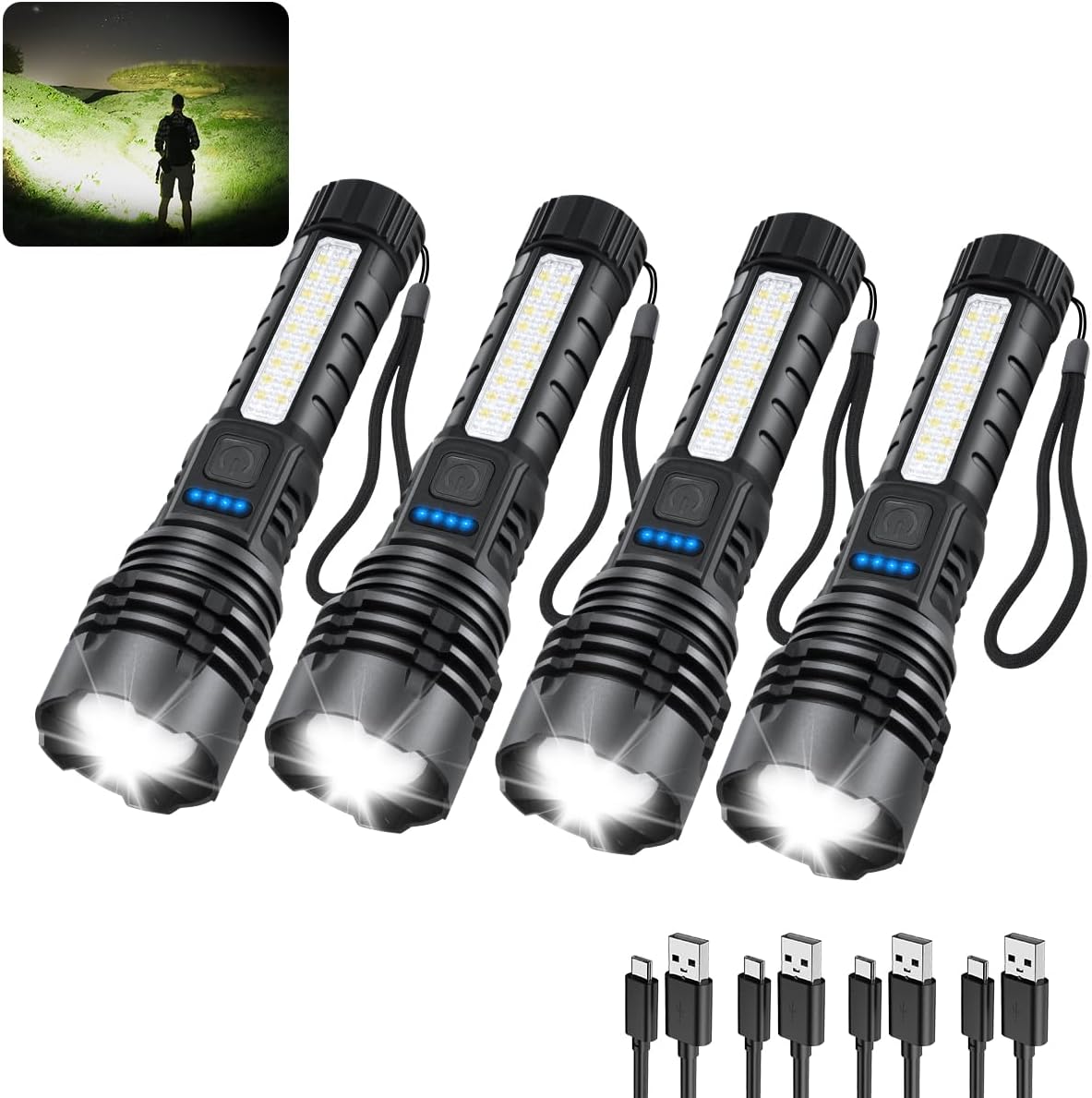 ZioeYiue Rechargeable Flashlights - Super Bright 7-Mode Tactical LED Flashlight | 4-Pack for Camping & Emergencies