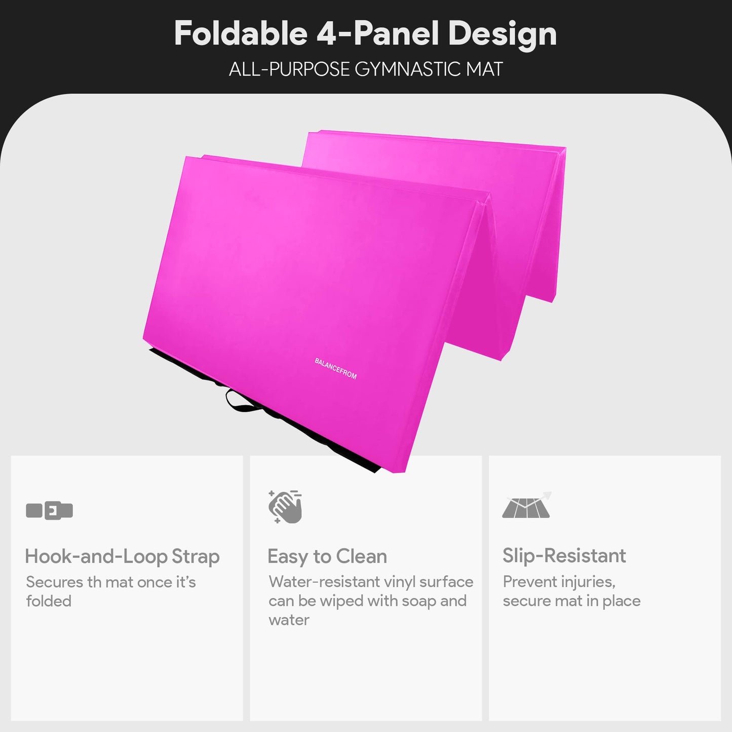 BalanceFrom All Purpose 4'x10'x2" Extra Thick High Density Anti Tear Gymnastics Gym Folding Exercise Aerobics Mats (Pink)