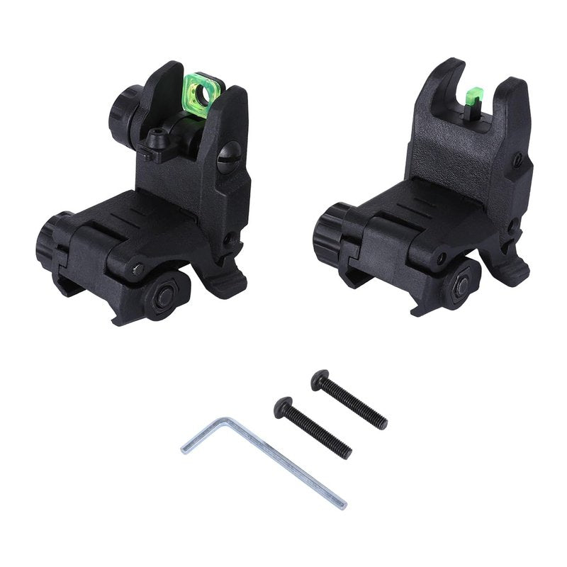 Fiber Optic Sights,Co-Witness Height Red Dot Sight,Flip Up Front and Rear Backup Sights & Green Fiber Optics Dots,Tool-Free Adjustable Front Sight Rapid Transition