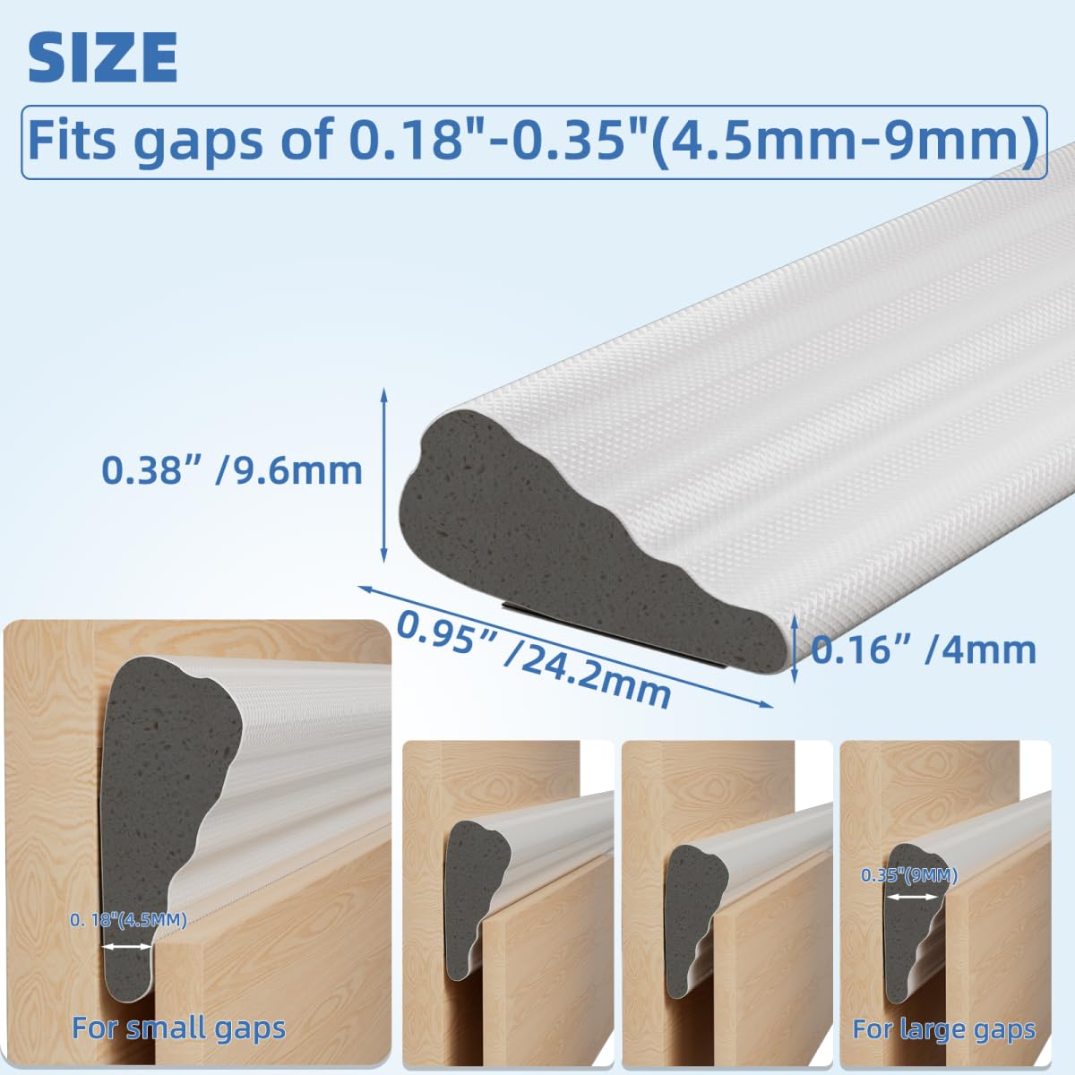 Kneelisa Wedge-Shape Window Weather Stripping Door Frame Seal Strip 118” White,Upgrade Black Foam,Soundproofing,Draft Stopper,Winter Insulation,Noise Blocker, Gap Filler for Exterior Front Door Side