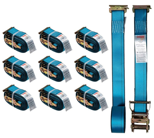 Mytee Products (10 Pack) 2'' x 20' E Track Straps w/Spring E-Fittings - Blue Ratchet Etrack Straps w/Heavy Duty 4000 lbs Breaking Strength for Enclosed Trailers, Trucks & Vans