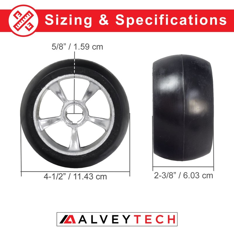 AlveyTech 4-1/2" x 2-1/2" Rear Wheels for Razor Ground Force Go-Kart - Replacement Parts for Electric Power Ground Force Model Only, Solid Rubber Tires, Left and Right Tire and Wheel Set